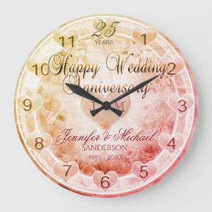 Custom Any Year Wedding Anniversary Hearts Large Clock