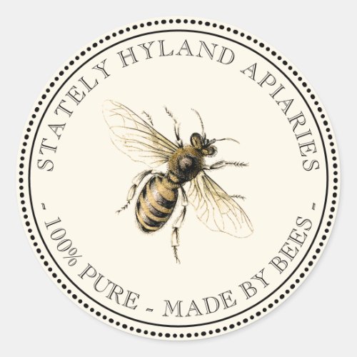 Custom Apiary Color Bee Ivory Your Name Here Classic Round Sticker