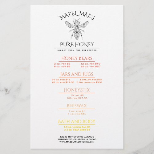 Custom Apiary Honey Menu Flyer