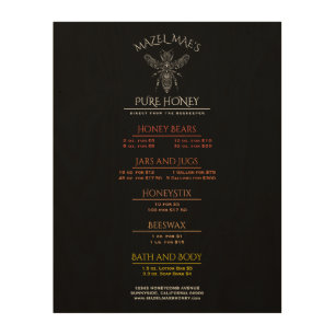 Custom Apiary Honey Menu Wood Wall Art