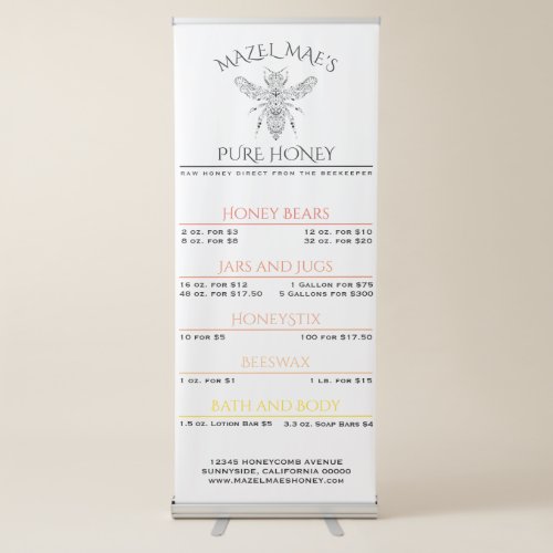 Custom Apiary Honey Price List Retractable Banner