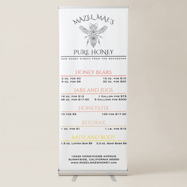 Custom Apiary Honey Price List Retractable Banner (Front)