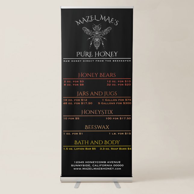 Custom Apiary Honey Price List Retractable Banner (Front)