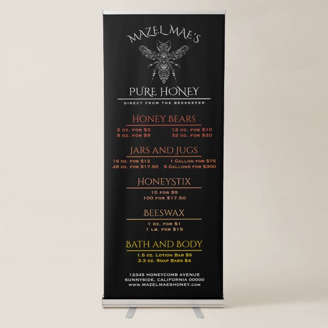 Custom Apiary Honey Price List Retractable Banner (Front)