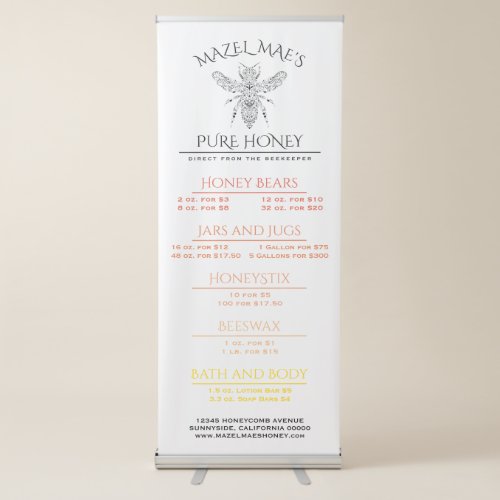 Custom Apiary Honey Price List Retractable Banner