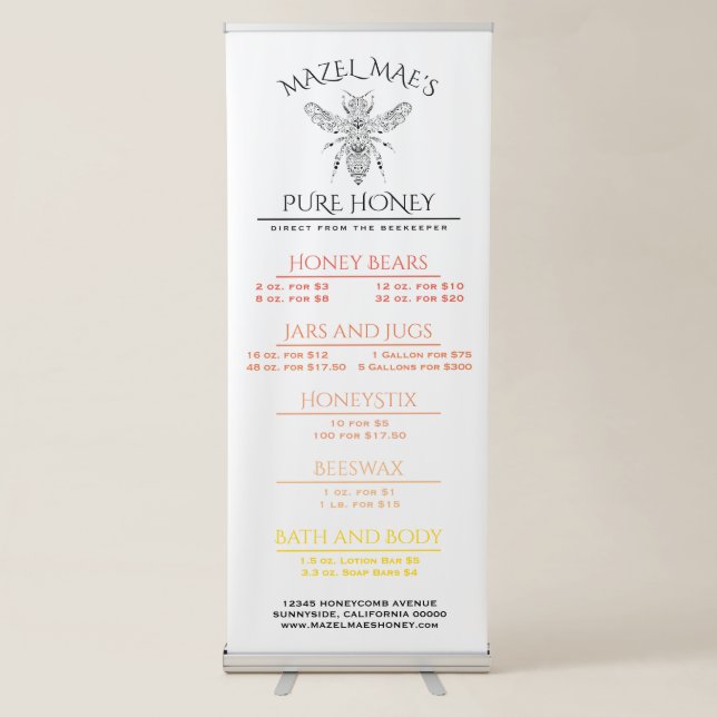Custom Apiary Honey Price List Retractable Banner (Front)