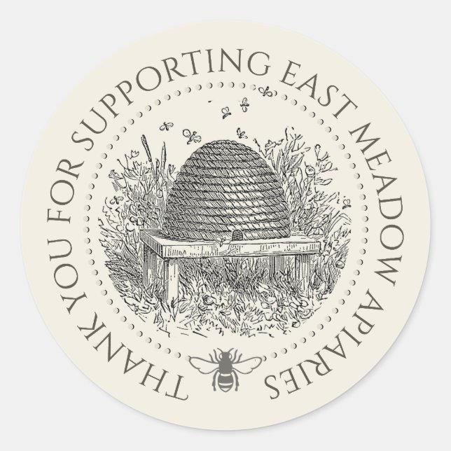 Custom Apiary Thank You Label Skep with Bees (Front)
