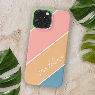 Custom Apple Green Blush Coral Orange Blue Stripes iPhone 15 Pro Max Case