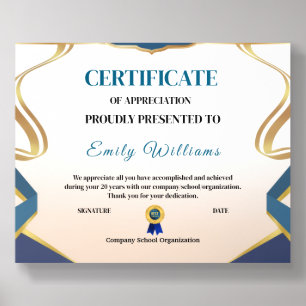 Custom Appreciation Achievement Gold Certificate Acrylic Photo Tile