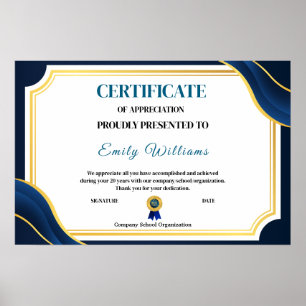 Custom Appreciation Achievement Gold Certificate P Poster