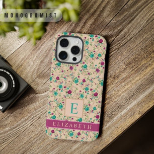 Custom Apricot Peach Floral Green Purple Flowers iPhone 15 Pro Max Case