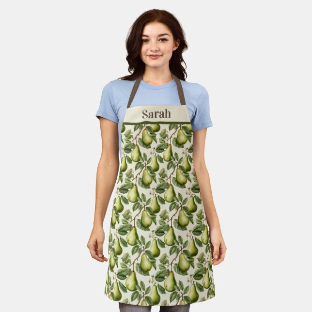 Custom Apron with Vintage Style Pear Tree Design  (Worn)