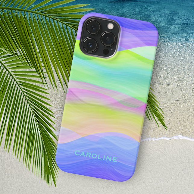 Custom Aqua Blue Lime Green Purple Waves Stripes Case-Mate iPhone Case (Creator Uploaded)