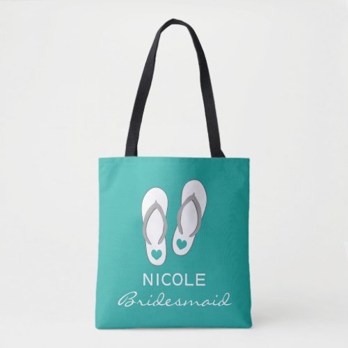 Custom aqua blue sandals beach wedding tote bags
