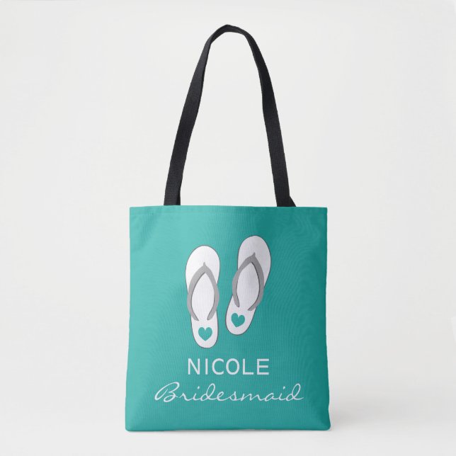 Custom aqua blue sandals beach wedding tote bags (Front)