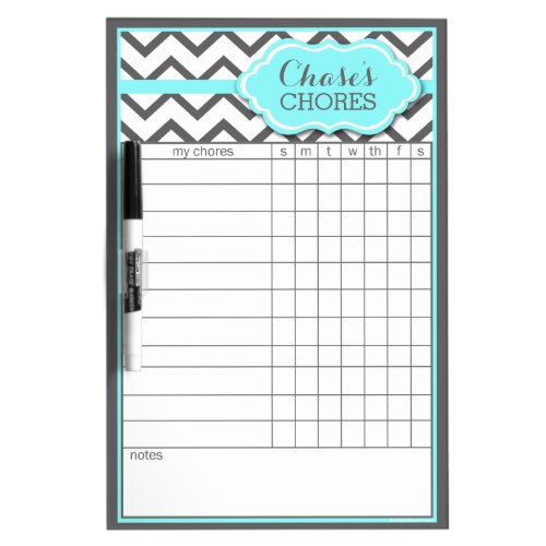 Custom Aqua Chevron Chore Chart Dry Erase Board