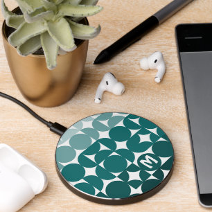 Custom Aqua Seafoam Teal Green Retro Art Pattern Wireless Charger