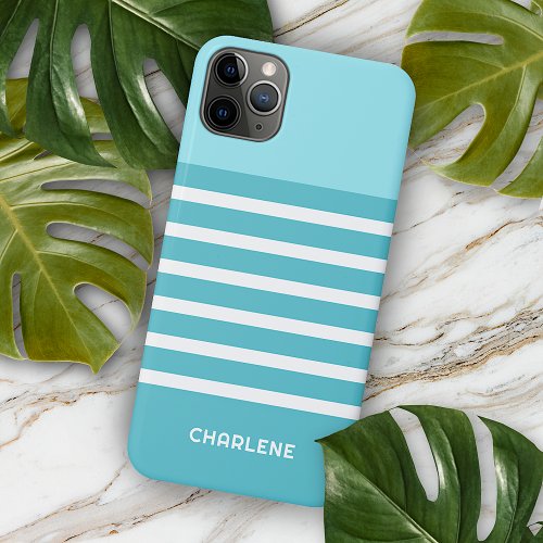 Custom Aqua Turquoise Blue Green White Stripes iPhone 11 Pro Max Case