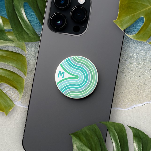 Custom Aqua Turquoise Blue Mint Green Art Stripes PopSocket (Creator Uploaded)