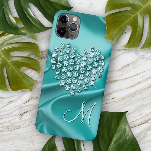 Custom Aqua Turquoise Diamonds Love Heart Pattern iPhone 15 Plus Case