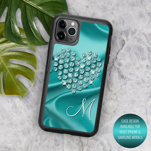 Custom Aqua Turquoise Diamonds Love Heart Pattern iPhone 13 Case