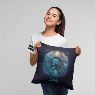 Custom Aquarius Zodiac Horoscope Fantasy Sun Sign Throw Pillow