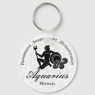 Custom Aquarius Zodiac Traits Astrology White Keychain