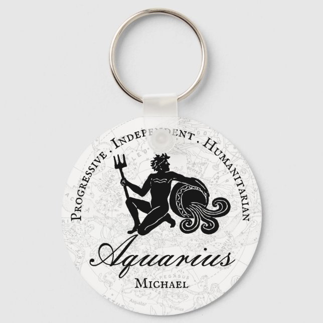 Custom Aquarius Zodiac Traits Astrology White Keychain (Front)