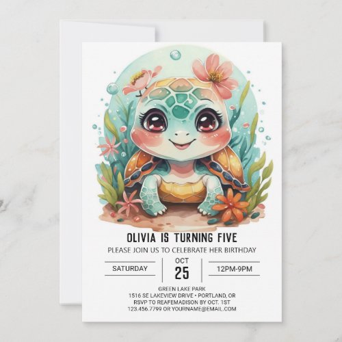 Custom Aquatic Turtle Girl Birthday Invitation