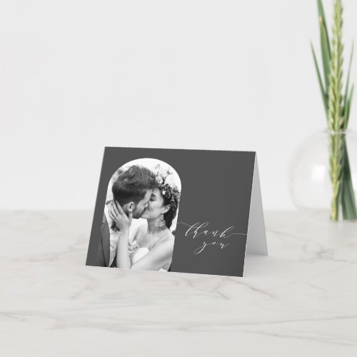 Custom Arch Shape Wedding Photo Black and White Thank You Card