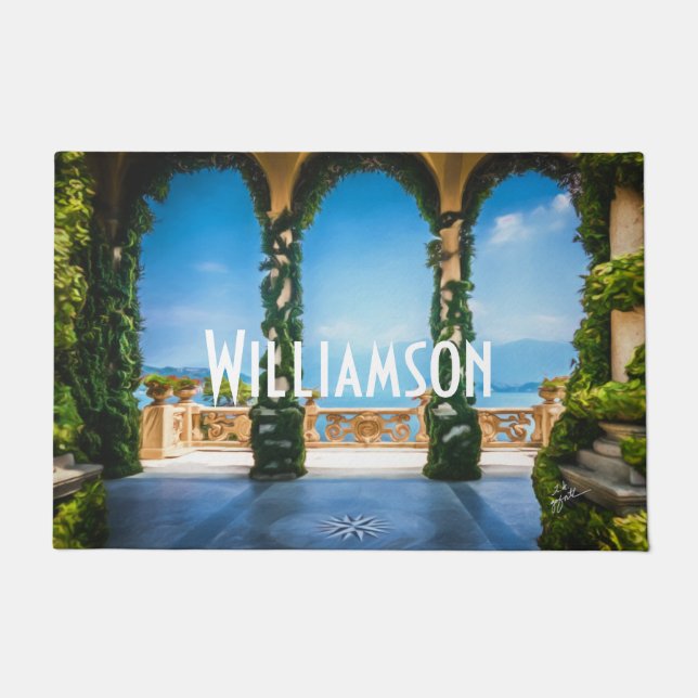 Custom Arches of Italy Family Name Elegant Doormat (Front)