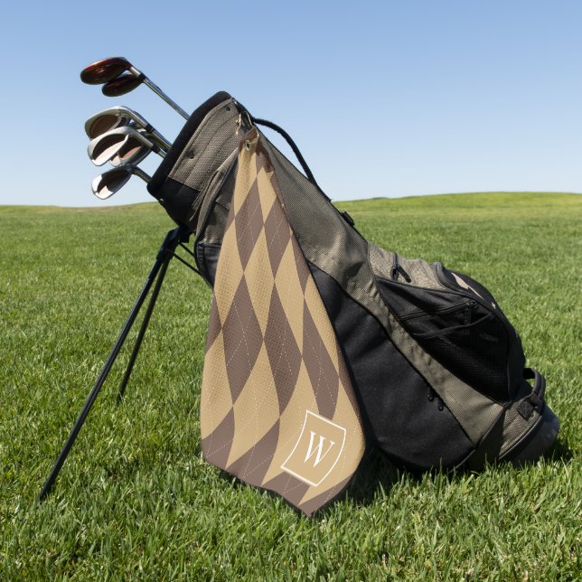Custom Argyle – Brown & Khaki Monogram Golf Towel (Green)