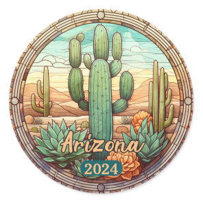 Custom Arizona Desert Cactus Faux Stained Glass  Classic Round Sticker
