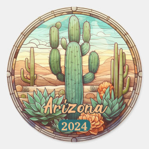 Custom Arizona Desert Cactus Faux Stained Glass Classic Round Sticker