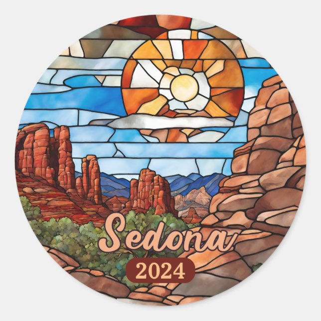 Custom Arizona Desert Cactus Faux Stained Glass  Classic Round Sticker (Front)