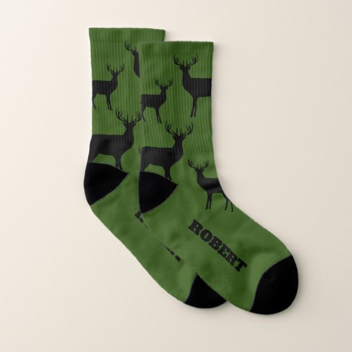 Custom army green mens socks for deer hunter