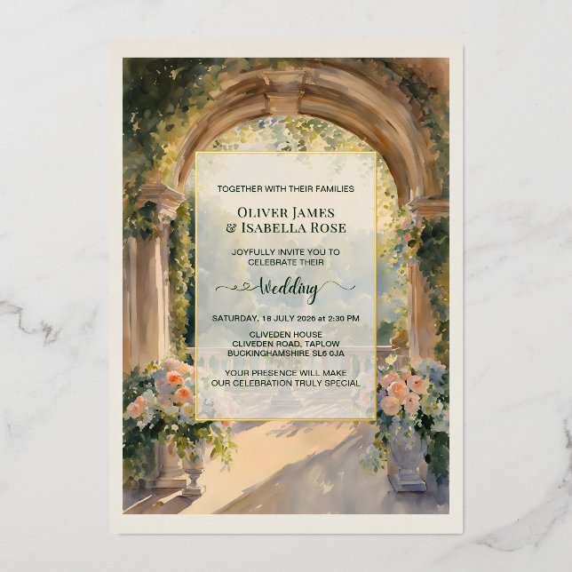 Custom Art Cliveden House Wedding Invitation Foil Invitation (Front)
