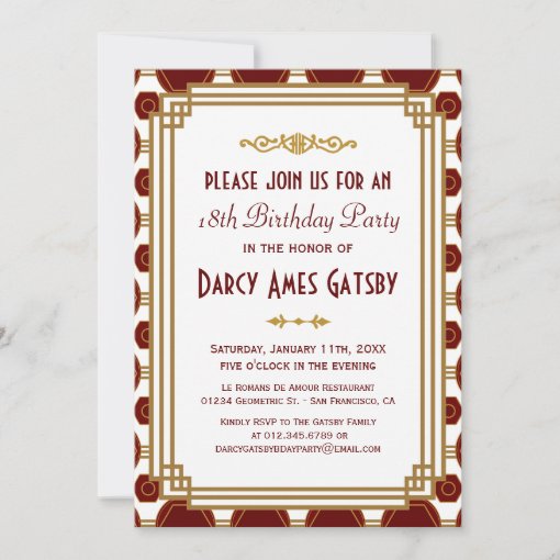 Custom Art Deco Birthday Party Invitations | Zazzle