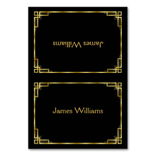 Custom Art Deco Black And Gold Place Cards