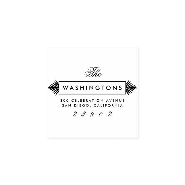 Custom Art Deco Family Name Return Address Rubber Stamp (Imprint)