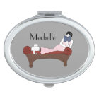 Custom Art Deco Lady & White Cat Compact Mirror