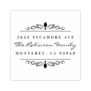 Custom Art Deco Ornament Family Return Address Rubber Stamp