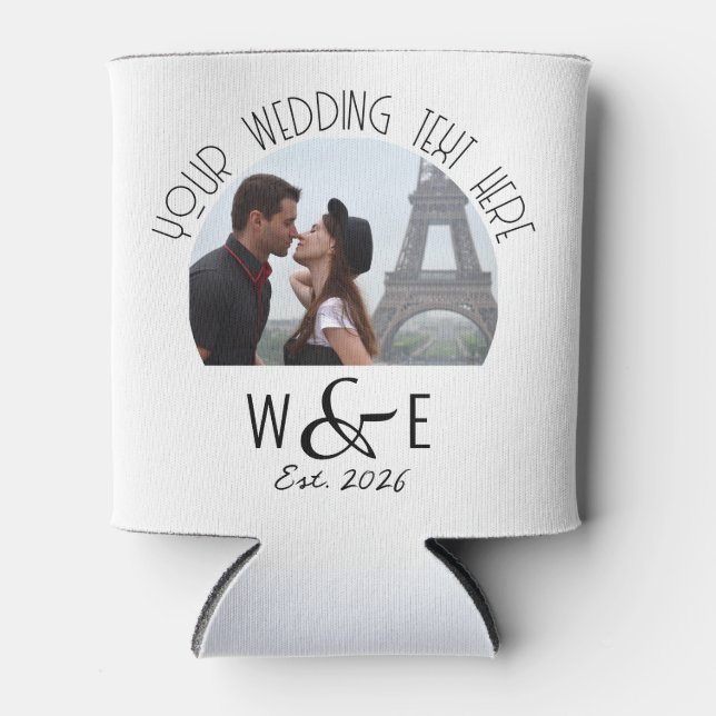 Custom Art Deco Text Can Cooler Wedding Favors (Front)
