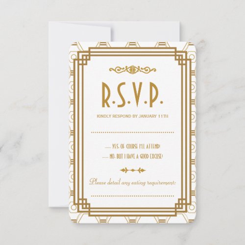 Custom Art Deco White Wedding RSVP Cards