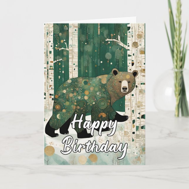 Custom Art Nouveau Bear Birthday  Card (Front)