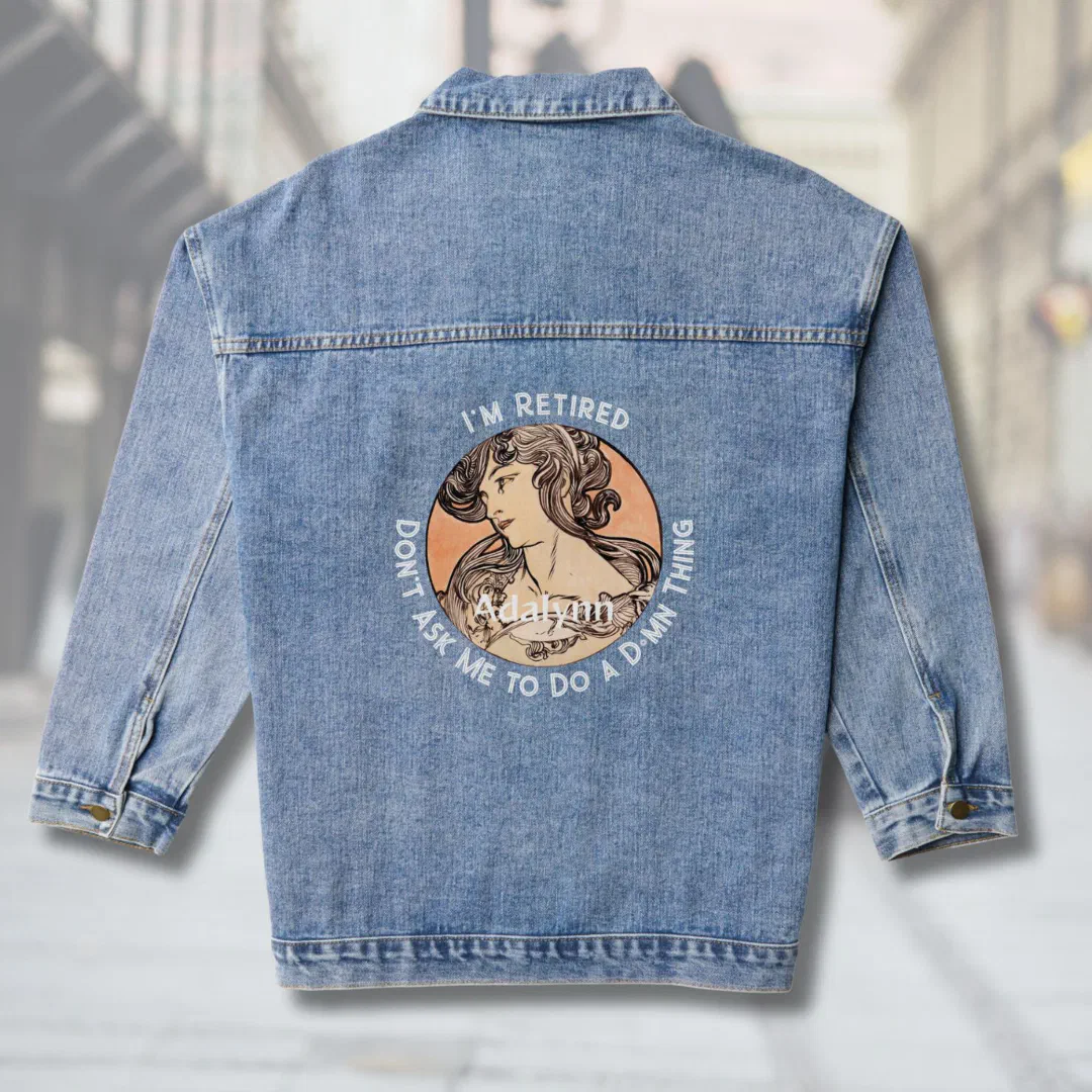 Custom Art Nouveau Retirement Gifts for Her Mom Denim Jacket (Custom Art Nouveau Retirement Gifts for Her Mom)