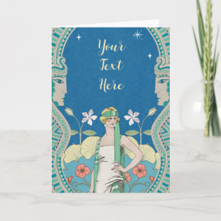 Custom Art Nouveau Vintage Blue Lady Archway Card