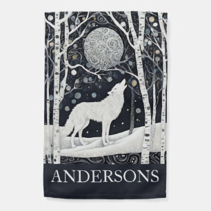 Custom Art Nouveau White Winter Fox Wolf Garden Flag