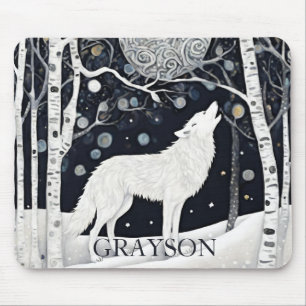 Custom Art Nouveau White Winter Fox Wolf Mouse Pad