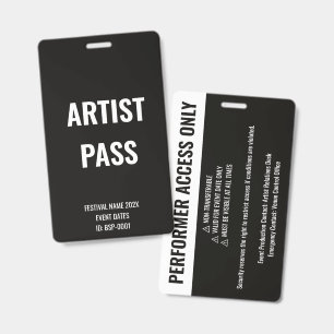 Custom Artist Performer Full Access Concert White Badge